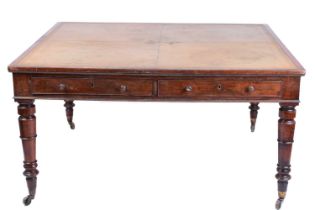 An unusually large, good quality George IV figured mahogany partner's library writing table,