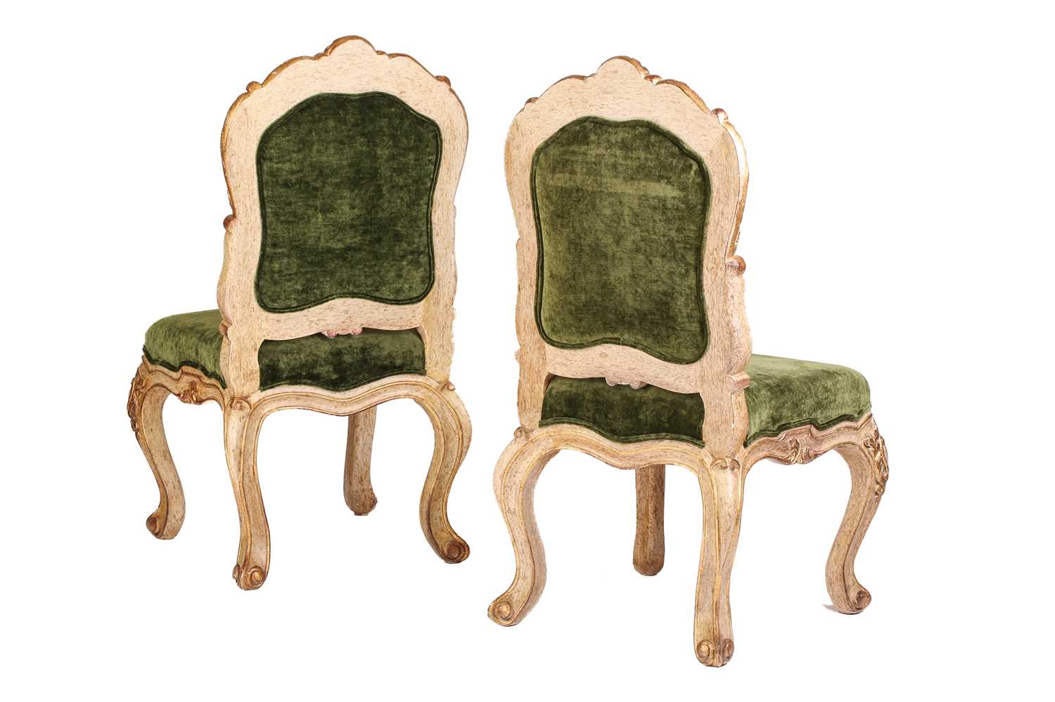 A set of large Mexican French-style painted and giltwood side chairs, 20th century with stuff over - Image 5 of 9