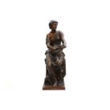 A late 19th-century large French patinated bronze figure of Calliope, modelled with head slightly