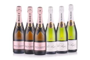 Three bottles of Pol Roger Reserve Champagne with 3 x Moet et Chandon Rose Imperial Cellar in