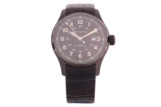 A Hamilton Khaki Automatic gents watch Model: H706850 Case Material: Steel/PVD Case diameter: 44.5mm