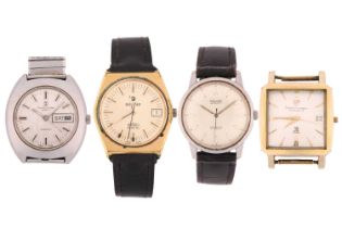 A collection of four gents watches featuring a Roamer Anfibio with an automatic movement in a