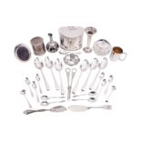 A mixed collection of silver and plate, including a silver christening mug, a silver photograph
