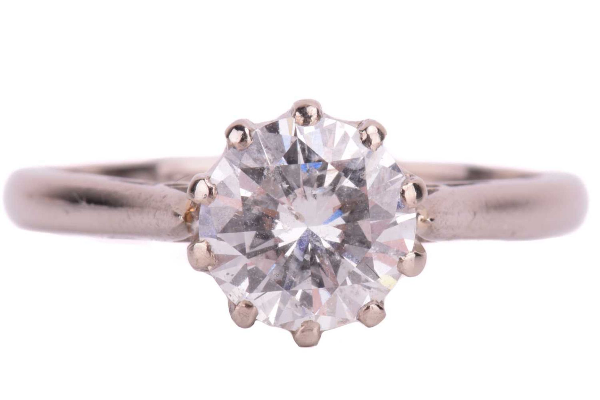 A diamond solitaire ring, set with a round brilliant cut diamond with an estimated weight of 1.