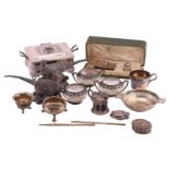 A collection of silver and other items including a silver two-handled bon bon dish, a silver