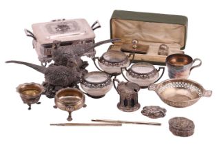 A collection of silver and other items including a silver two-handled bon bon dish, a silver