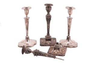 A pair of Neo-Classical style candlesticks, with weighted flared bases, Sheffield 1913, 29.5cm