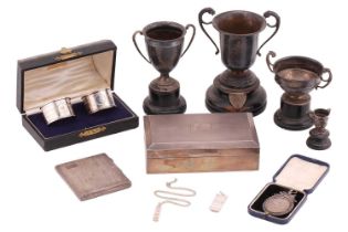 A small group of silver, including a cigarette box with engine-turned decoration, a Northern