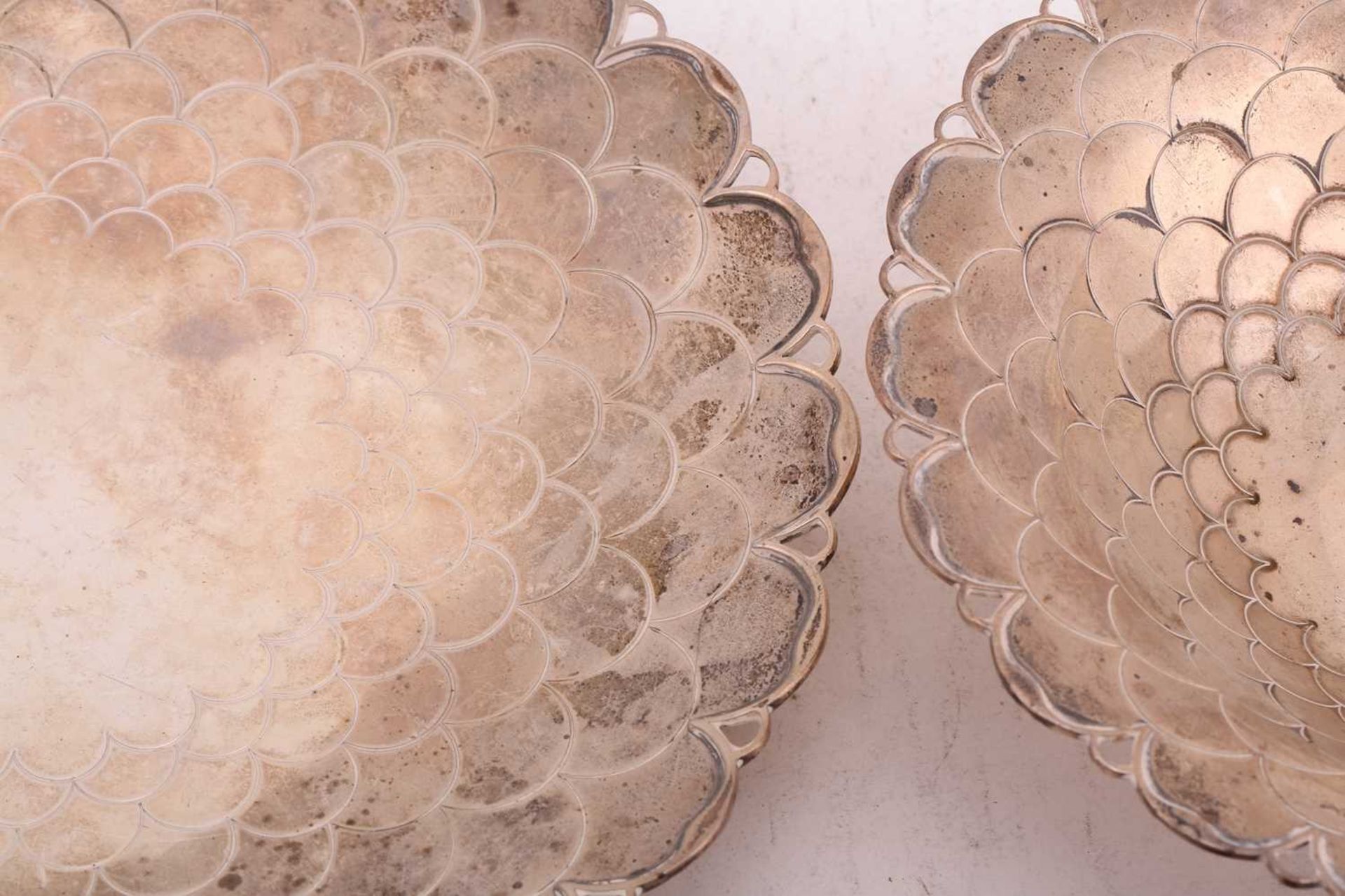 A pair of silver dishes and two Mappin and Webb chrysanthemum dishes; the pair of circular silver - Image 3 of 8
