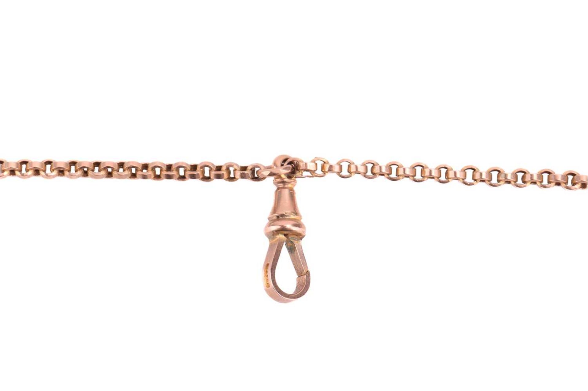A long guard chain composed of belcher links and elongated intervals, suspending a snap hook - Image 2 of 3
