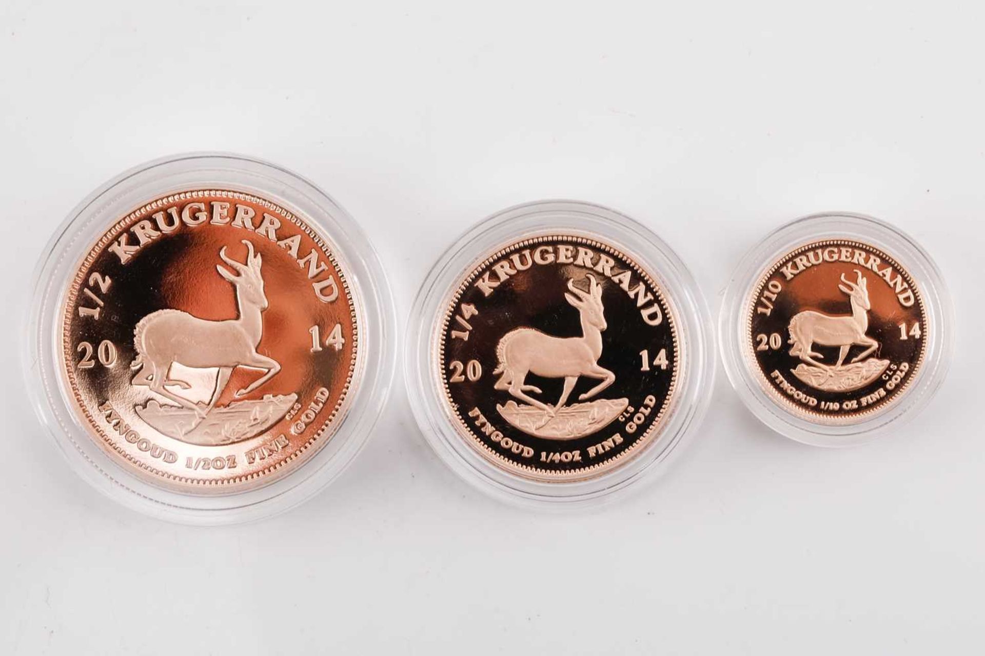 A fractional proof Krugerrand set, 2014, the boxed three coin set comprising 1/2oz, 1/4oz and 1/10oz - Image 4 of 11