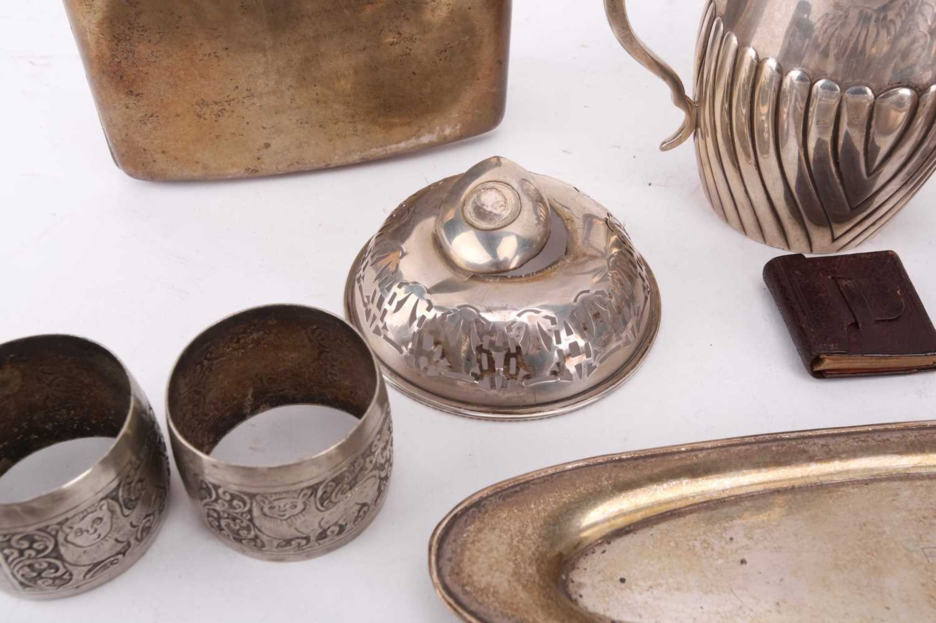 A mixed collection of silver including a Victorian barrel-shaped mug, an elongated oval pin tray, - Image 2 of 10