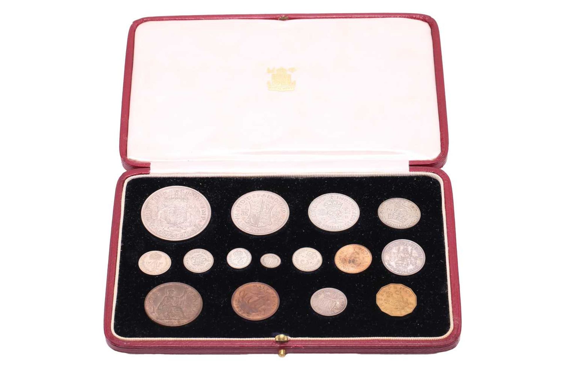 A George VI 1937 specimen fifteen coin set, crown to farthing with four Maundy coins, with