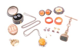 A miscellaneous group of gem-set jewellery items; to include a suite of Chinese filigree enamel