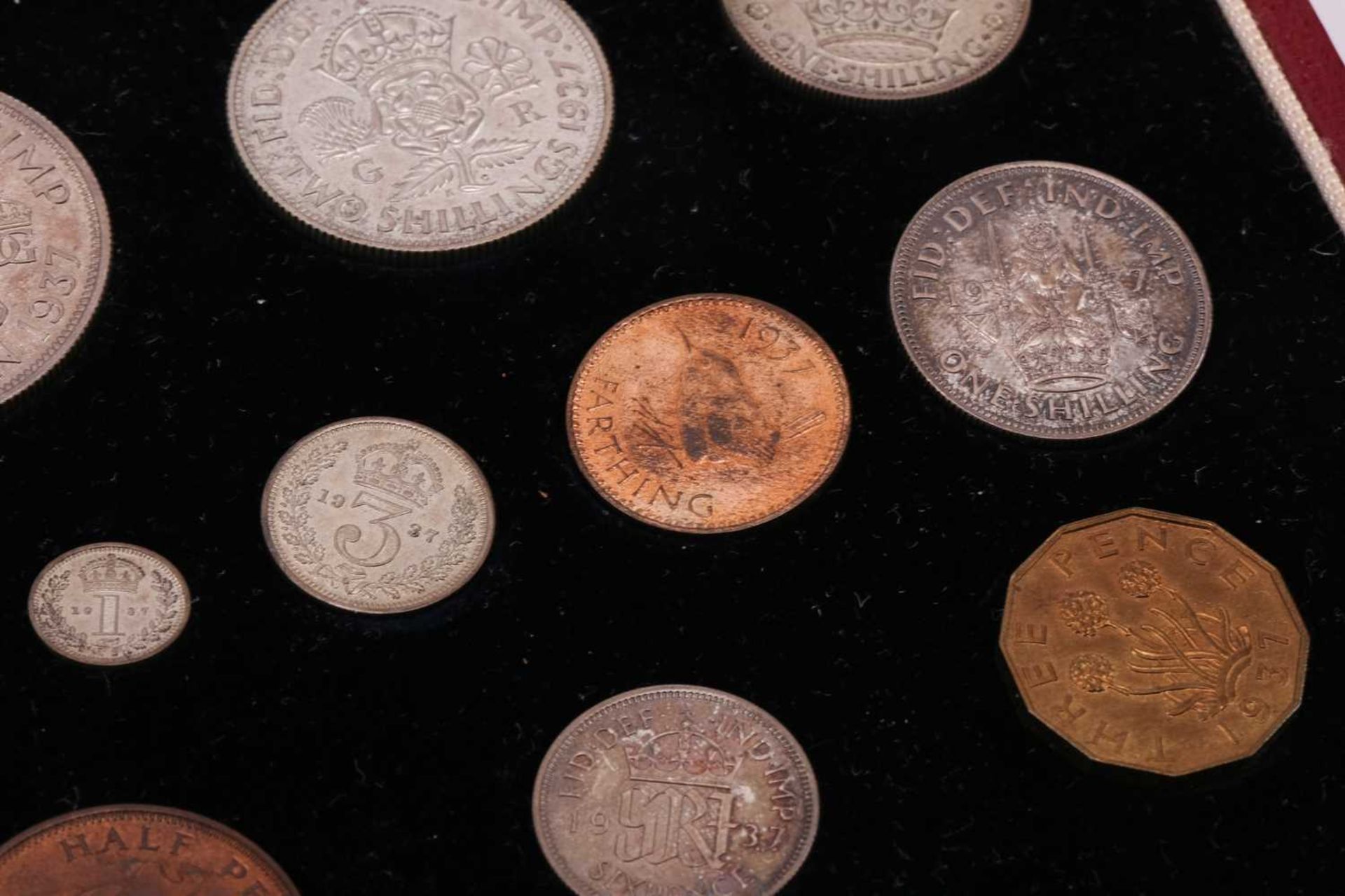 A George VI 1937 specimen fifteen coin set, crown to farthing with four Maundy coins, with - Image 7 of 7