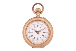 A lady's keyless pocket watch with Swiss hallmarks for 14ct gold, with a 28mm wide case, marked '