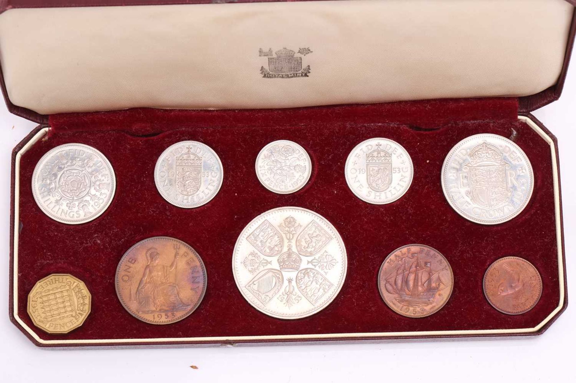 Three Pre-decimalisation proof coin sets, 1950, Half Crown to Farthing, 1951 Festival of Britain, - Image 3 of 5