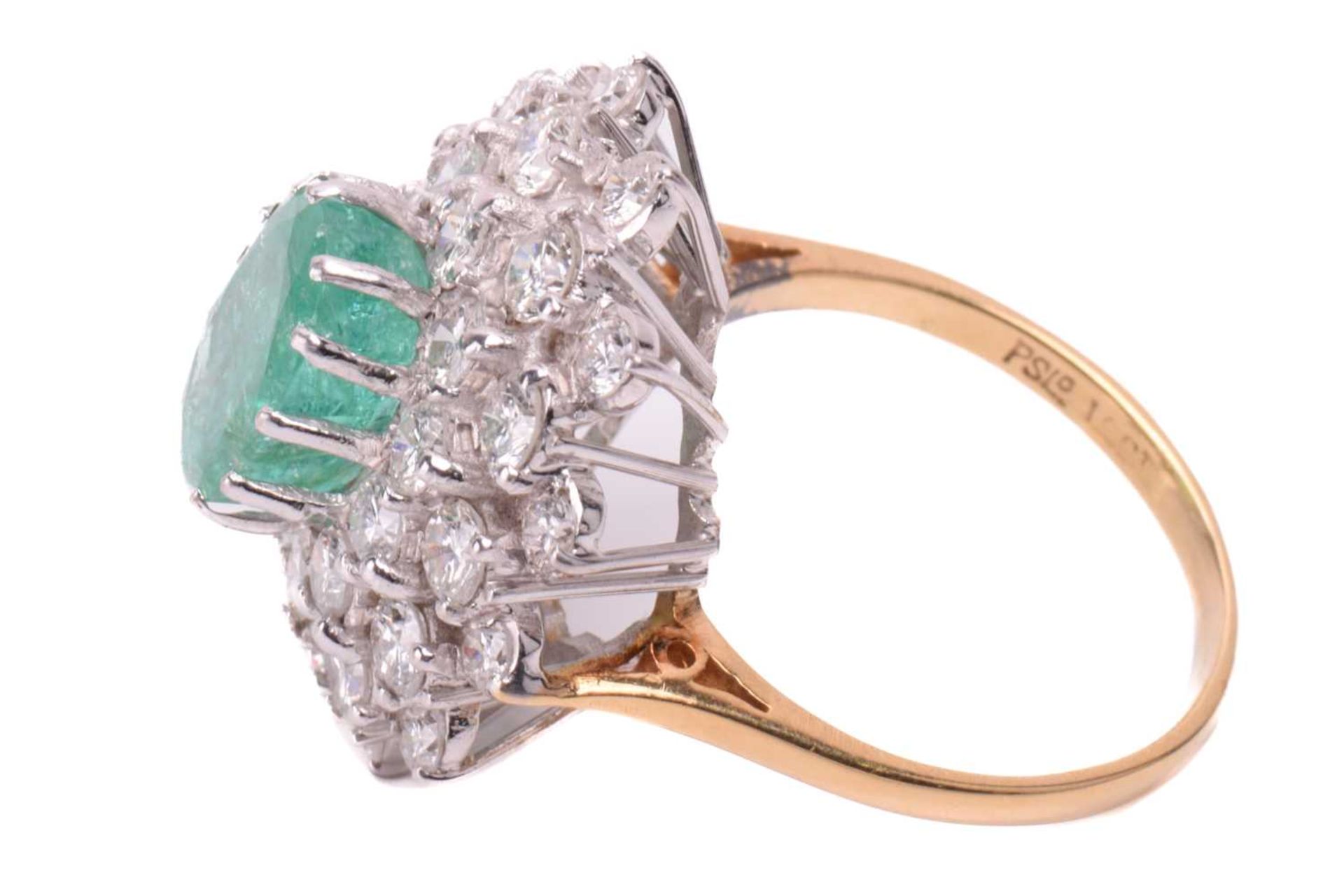 An emerald and diamond cluster ring, the fracture-filled emerald centrally set within a cluster of - Image 2 of 4