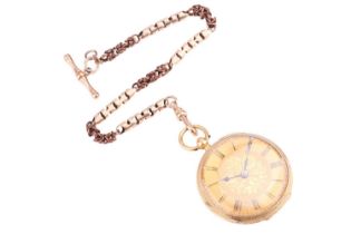 An 18ct gold W. Wordley open-face pocket watch and a 9ct gold fancy link Albert chain. Featuring a