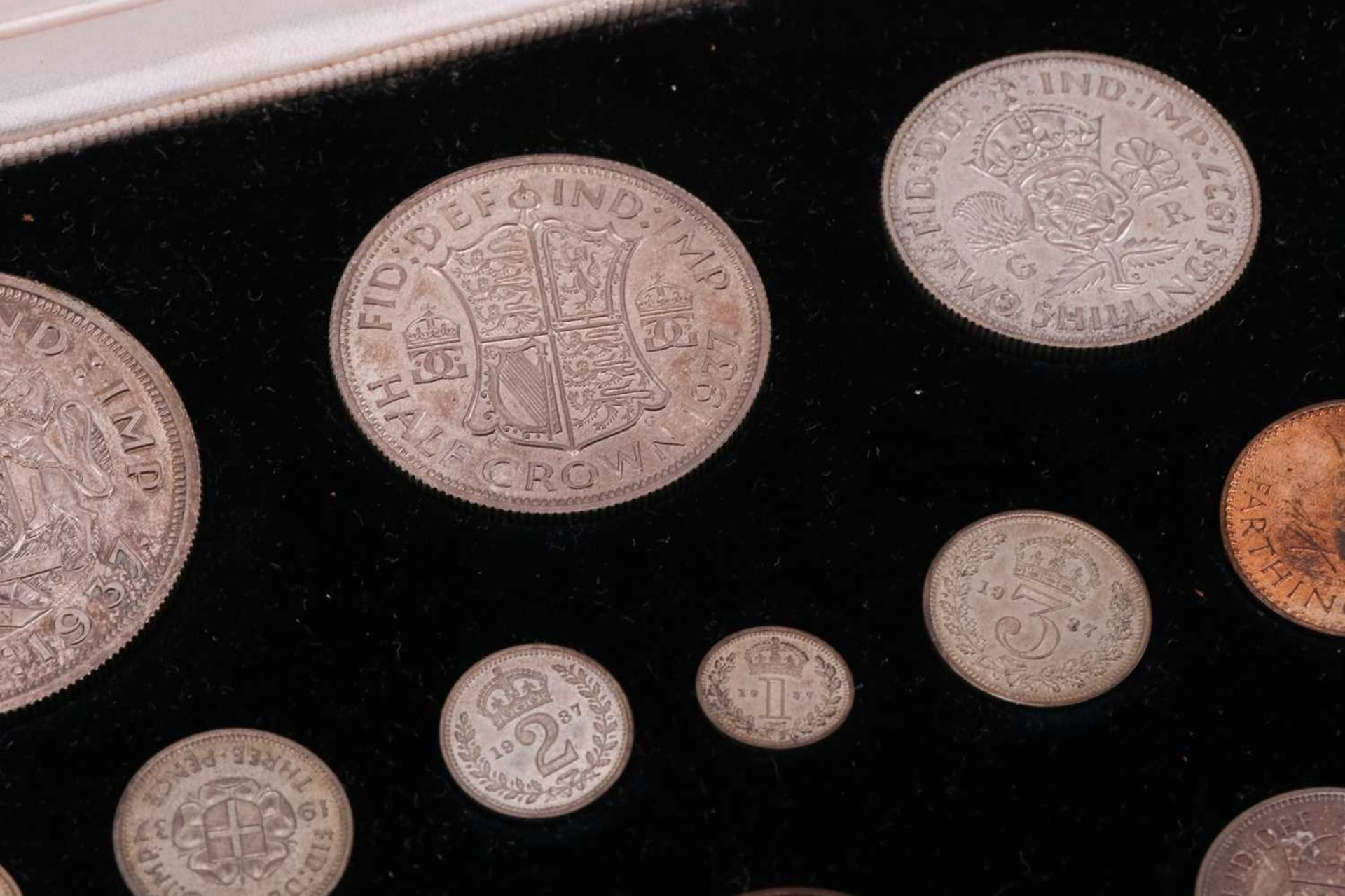 A George VI 1937 specimen fifteen coin set, crown to farthing with four Maundy coins, with - Image 6 of 7