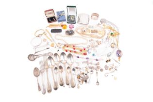 A small collection of 9ct jewellery, a number of silver items and other costume jewellery; including