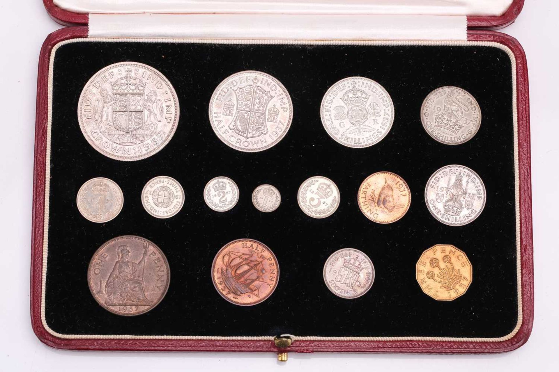 A George VI 1937 specimen fifteen coin set, crown to farthing with four Maundy coins, with - Image 2 of 7