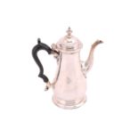 A George II silver coffee pot, London date letter worn, possibly John Payne, of baluster form with