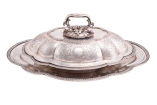 A late 19th Austrian silver entrée dish, by H.A Granichstadten, Vienna, of oval lobed form, the