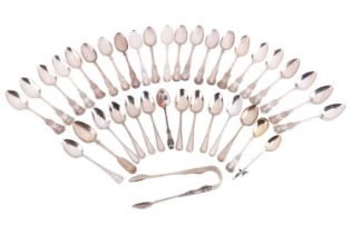 A large quantity of Scottish silver dessert spoons, and some other souvenir spoons; including a