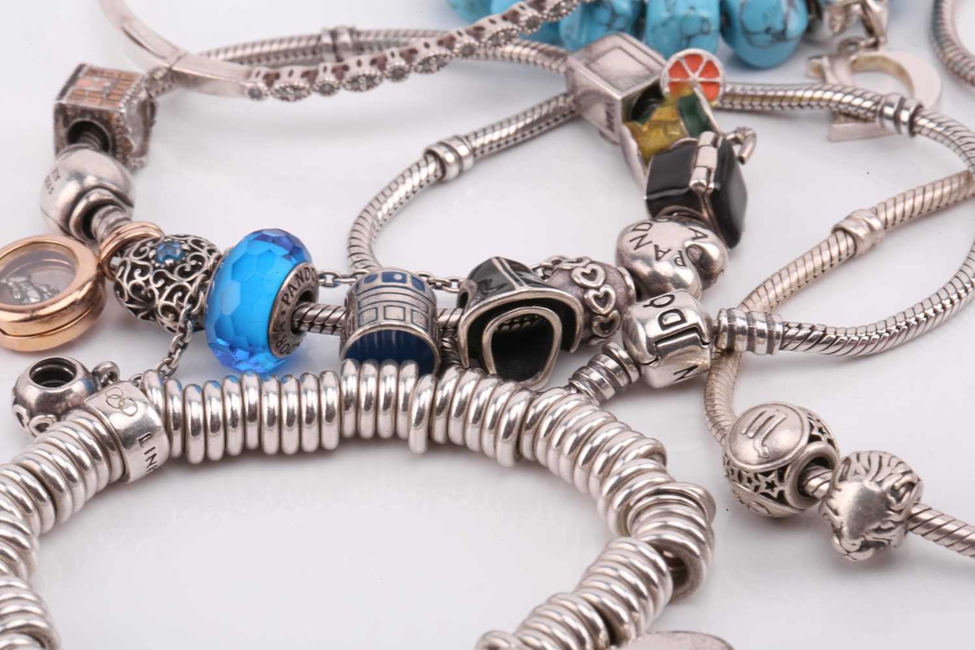 An aggregate of branded bracelets in white metal; comprising thirteen Pandora bracelets with a - Image 3 of 6