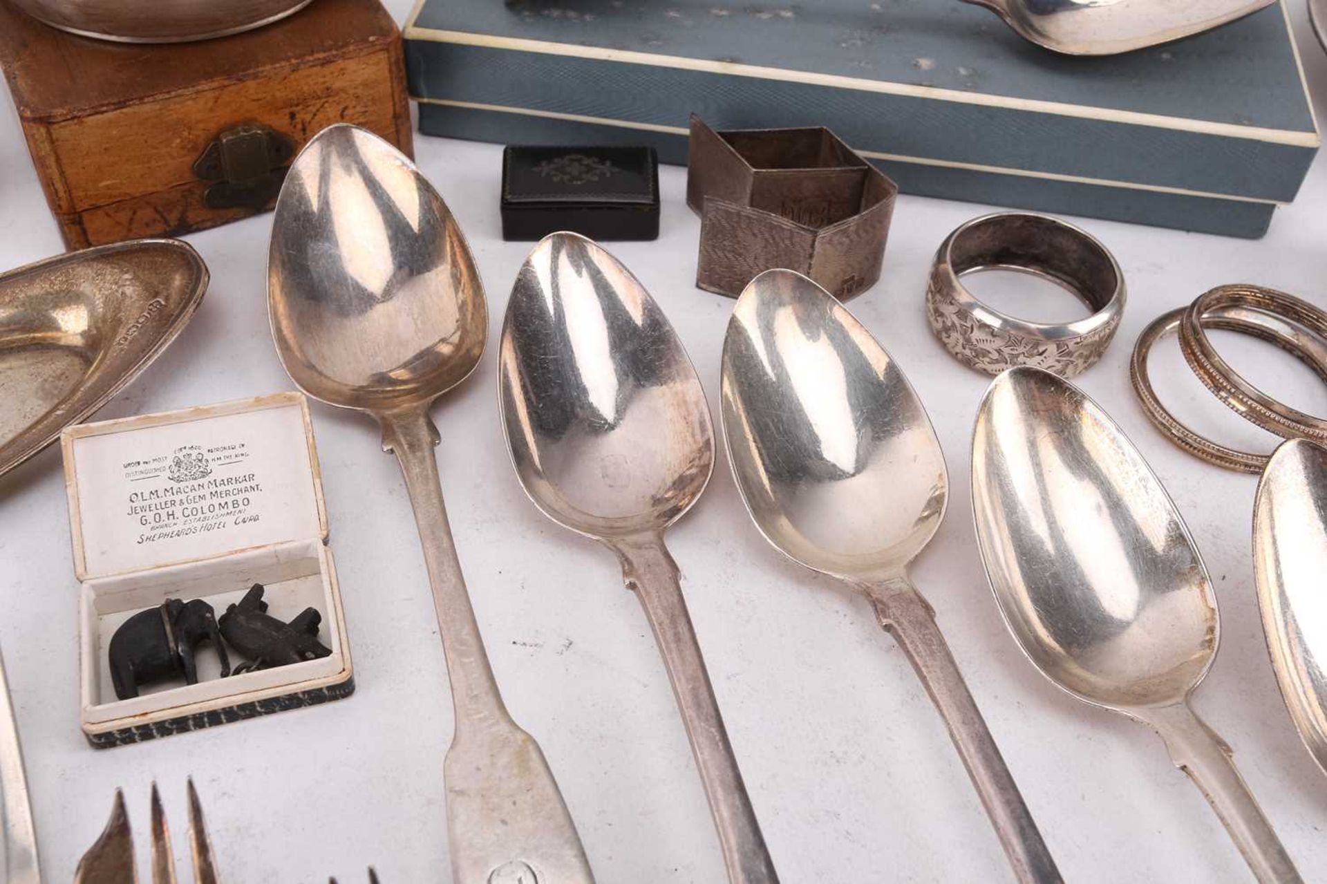 A mixed collection of silver including a Victorian barrel-shaped mug, an elongated oval pin tray, - Image 4 of 10