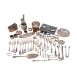 A mixed collection of silver including a Victorian barrel-shaped mug, an elongated oval pin tray,