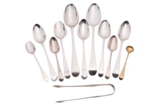 A collection of Hester Bateman silver, comprising a set of three bright-cut dessert spoons, a