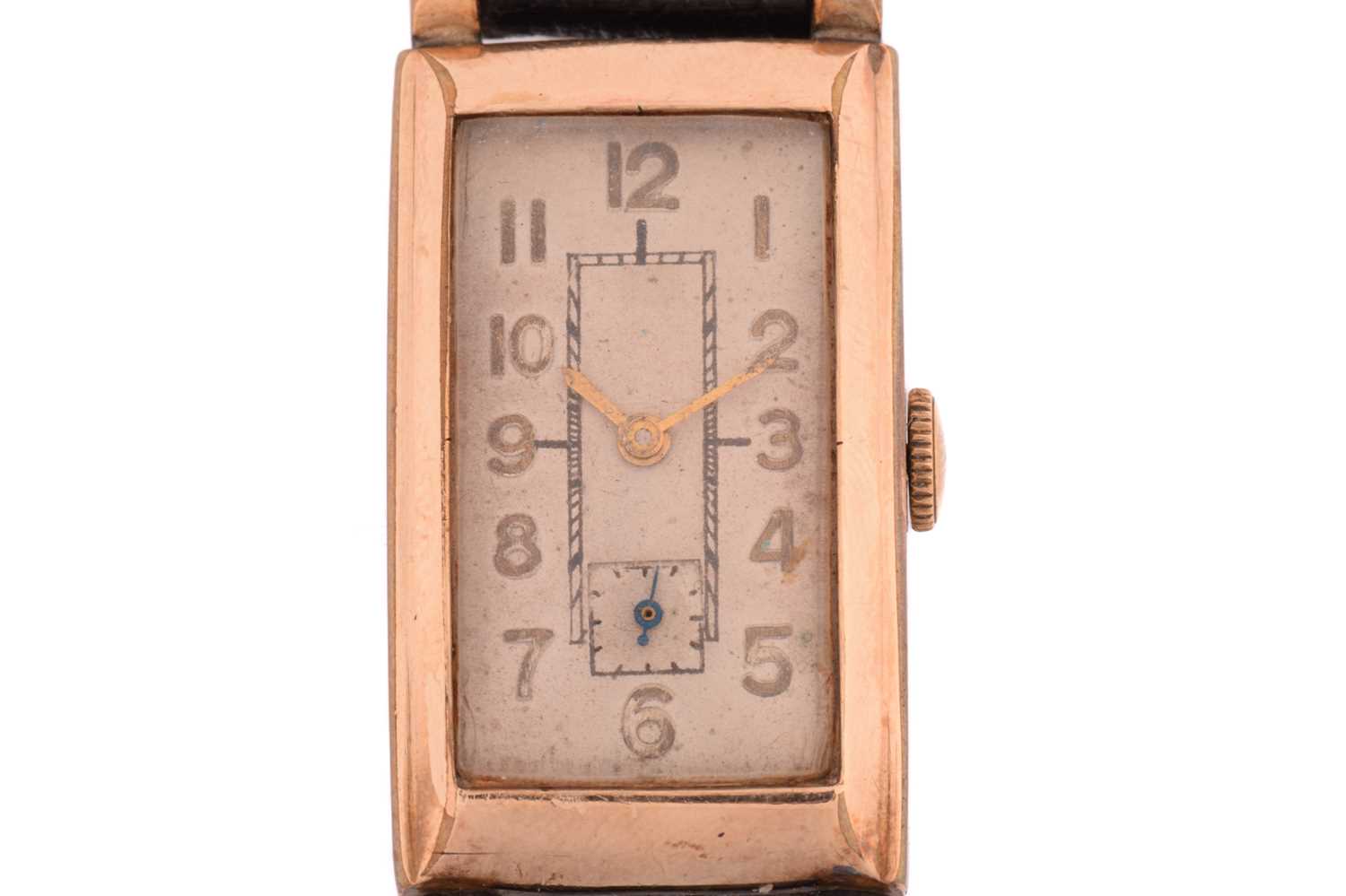 A vintage 1930s Roman, featuring a hand-wound mechanical movement, in a yellow metal fronted case, - Image 2 of 9