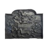 A cast iron fireback, relief decorated with a bird amongst leaves, 59 cm high x 73 cm wide.