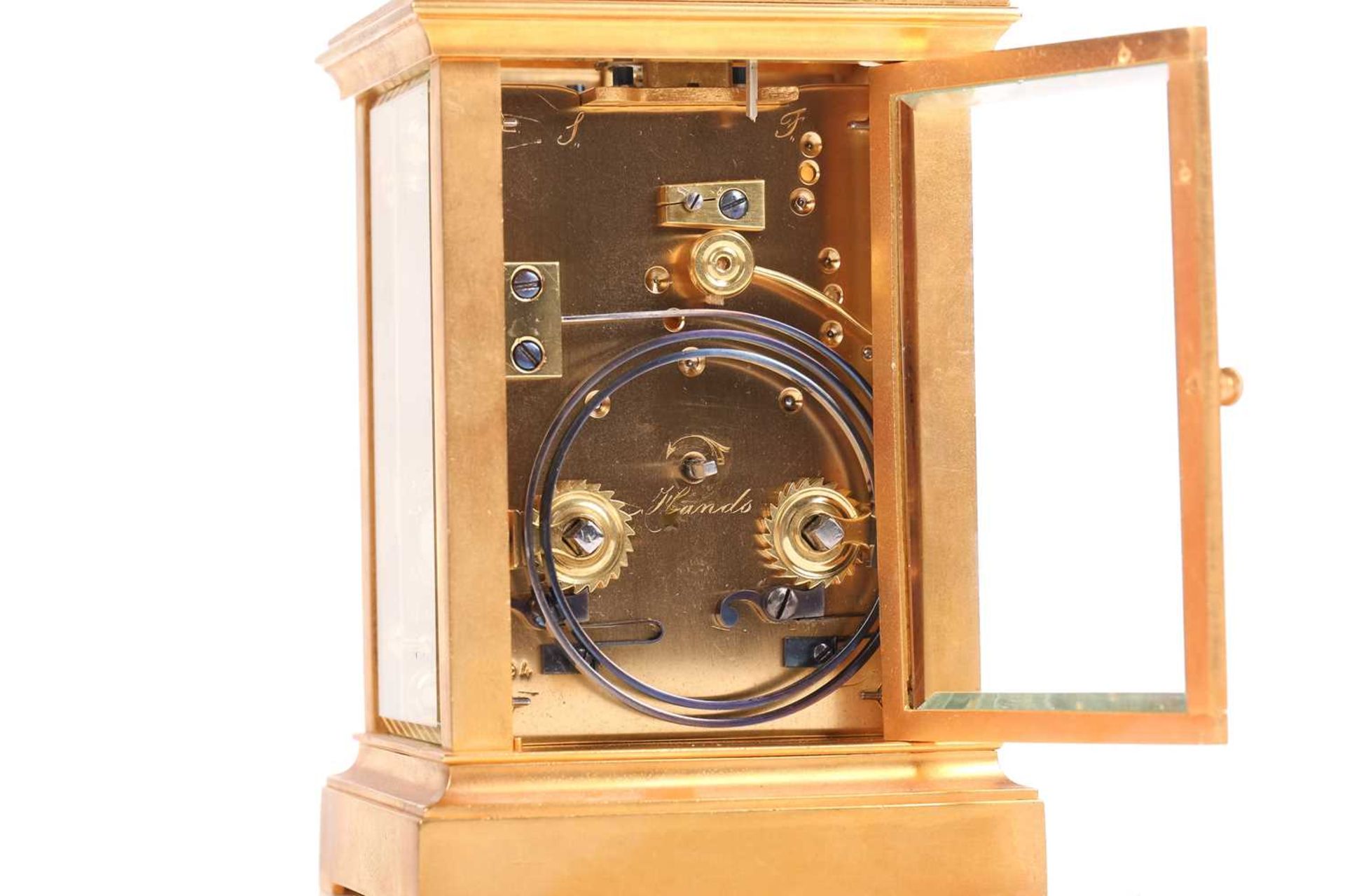 Dixon, Paris & Norwich, a gilt brass carriage clock, with repeater mechanism, the corniche case with - Bild 7 aus 9