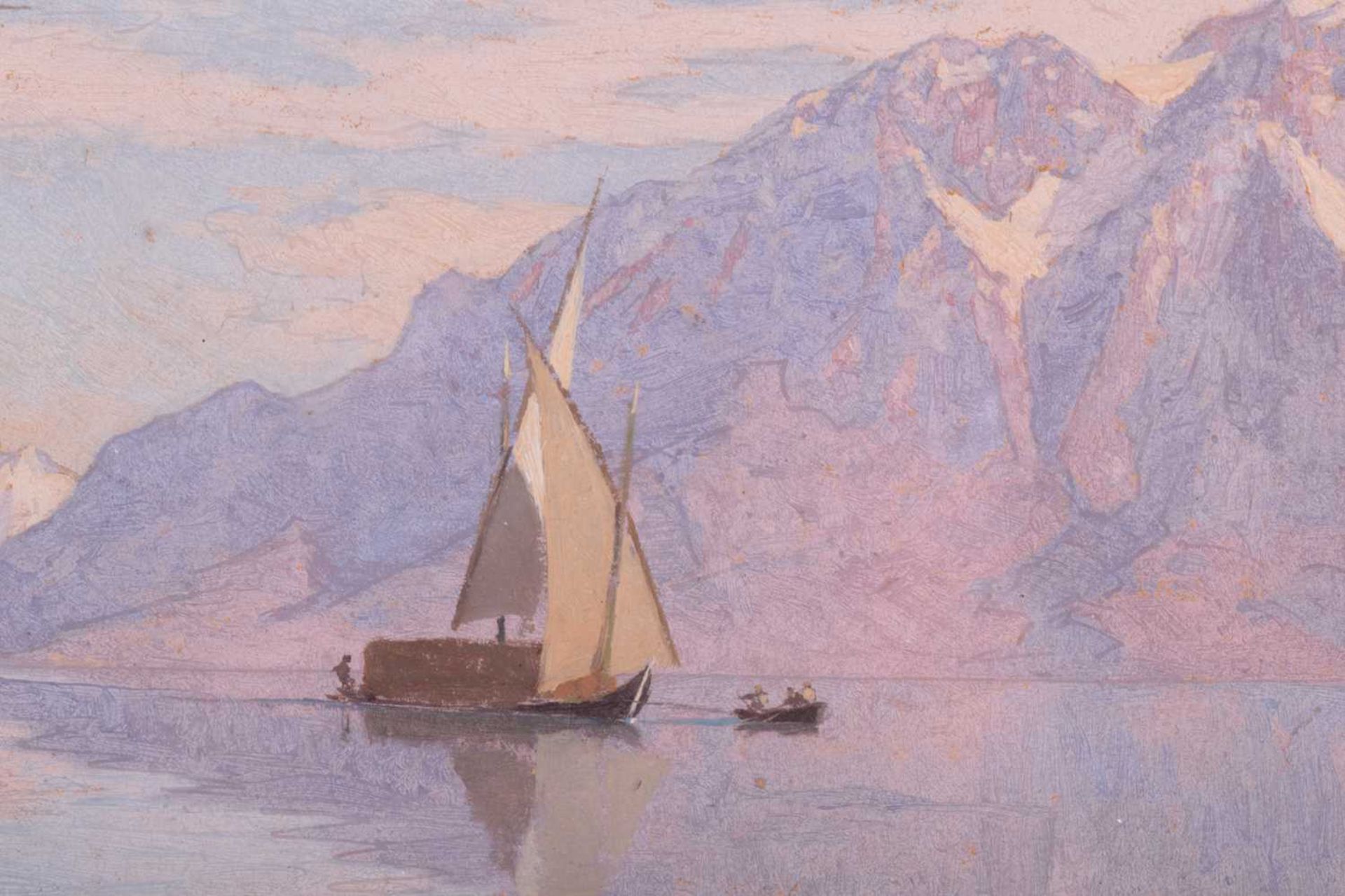 François Bocion (1828 - 1890), Sailing vessel on Lake Geneva, signed and dated 1860, oil on paper, - Image 4 of 11