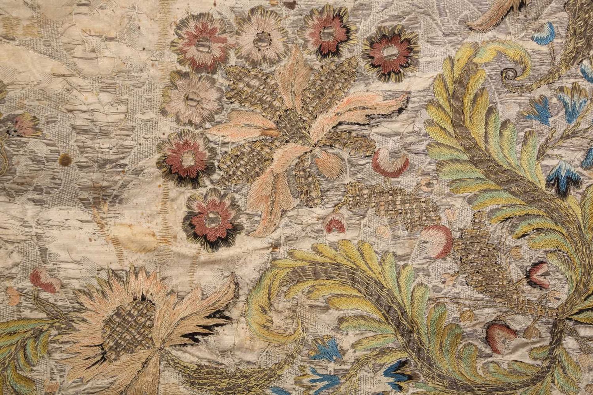 A group of silk worked panels including a possibly century silk altar cloth/wall hanging with floral - Image 3 of 6