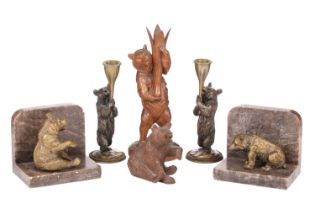 A pair of late 19th-century Austrian bronze figural candlesticks modelled as standing bears with