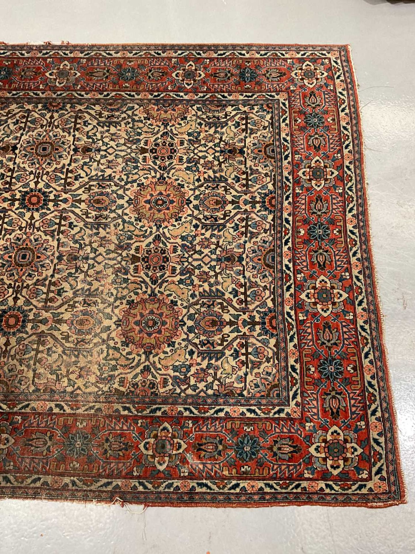 An antique ivory ground Kerman rug with an allover floral design within multiple borders 202 x 137cm - Image 5 of 10