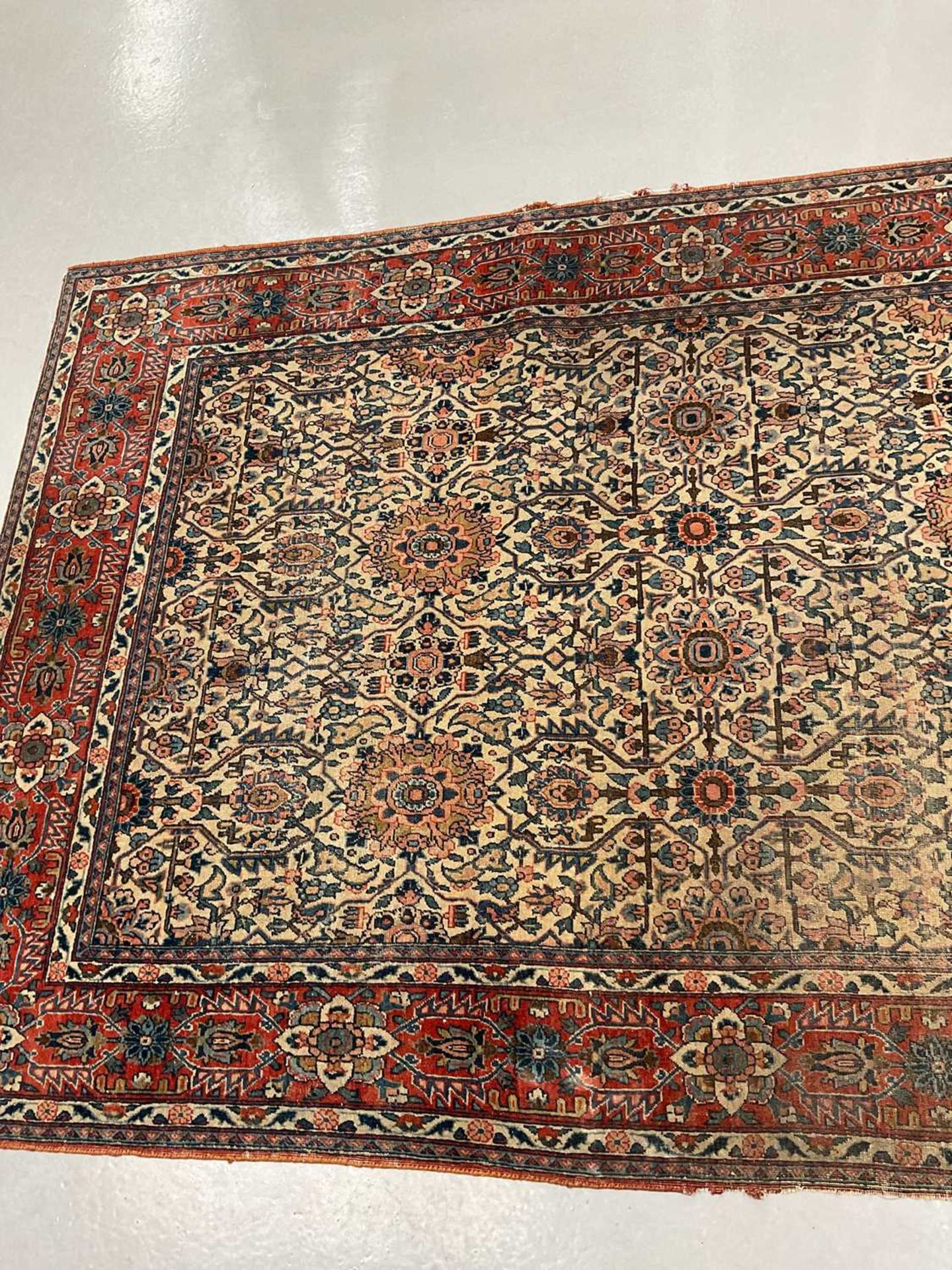 An antique ivory ground Kerman rug with an allover floral design within multiple borders 202 x 137cm - Image 6 of 10