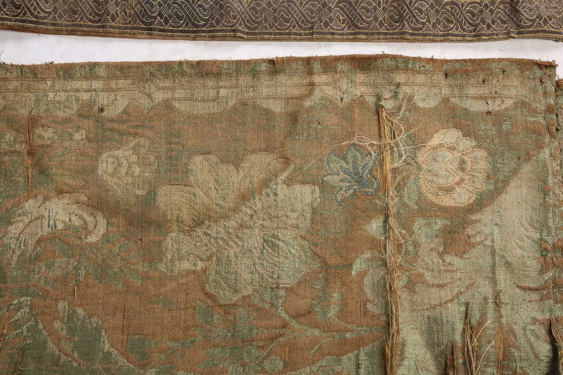 A group of silk worked panels including a possibly century silk altar cloth/wall hanging with floral - Image 5 of 6