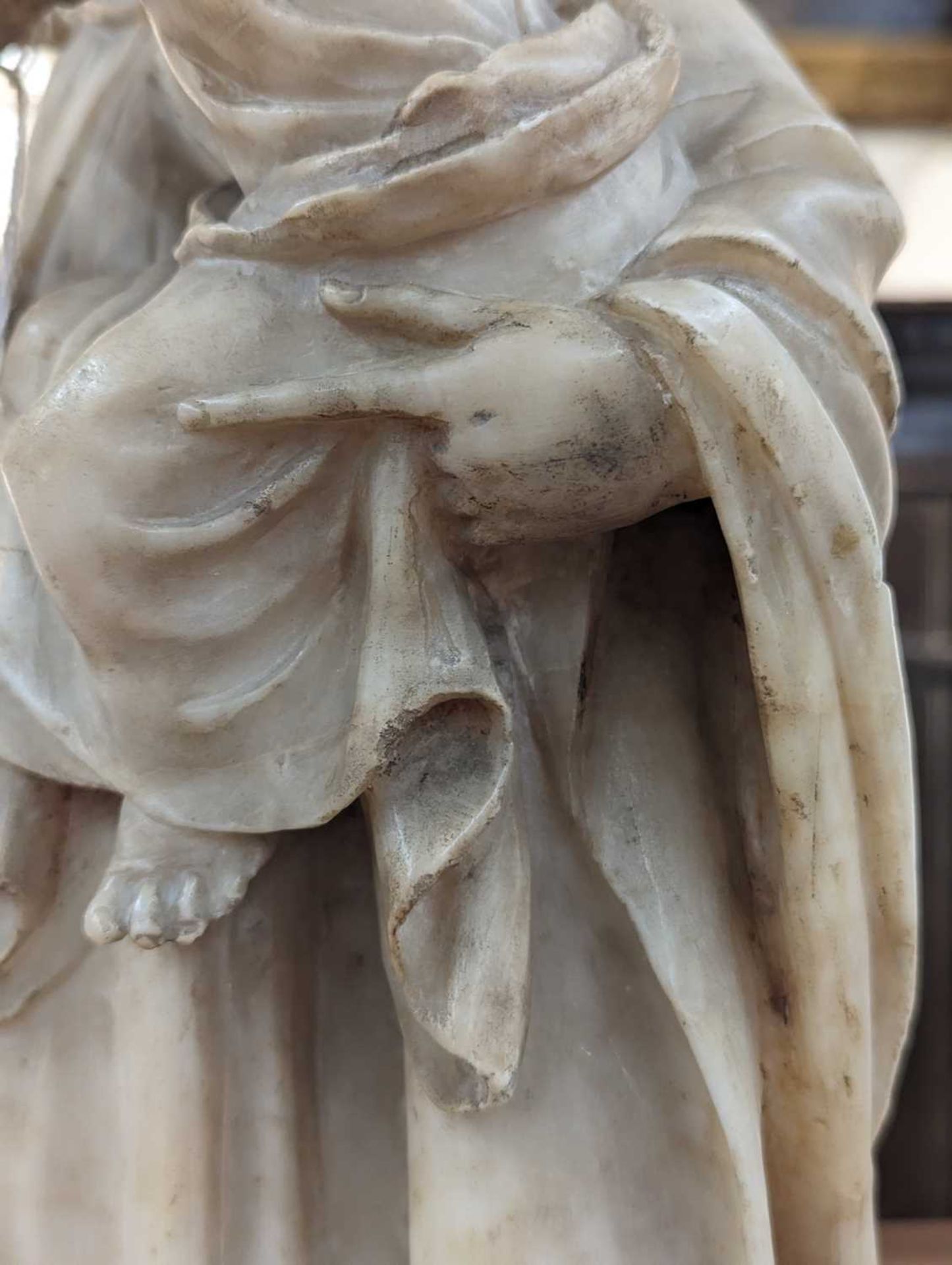 A 16th/17th-century alabaster carving of the Madonna and Child (Mary lacking a crown), depicted - Image 33 of 35