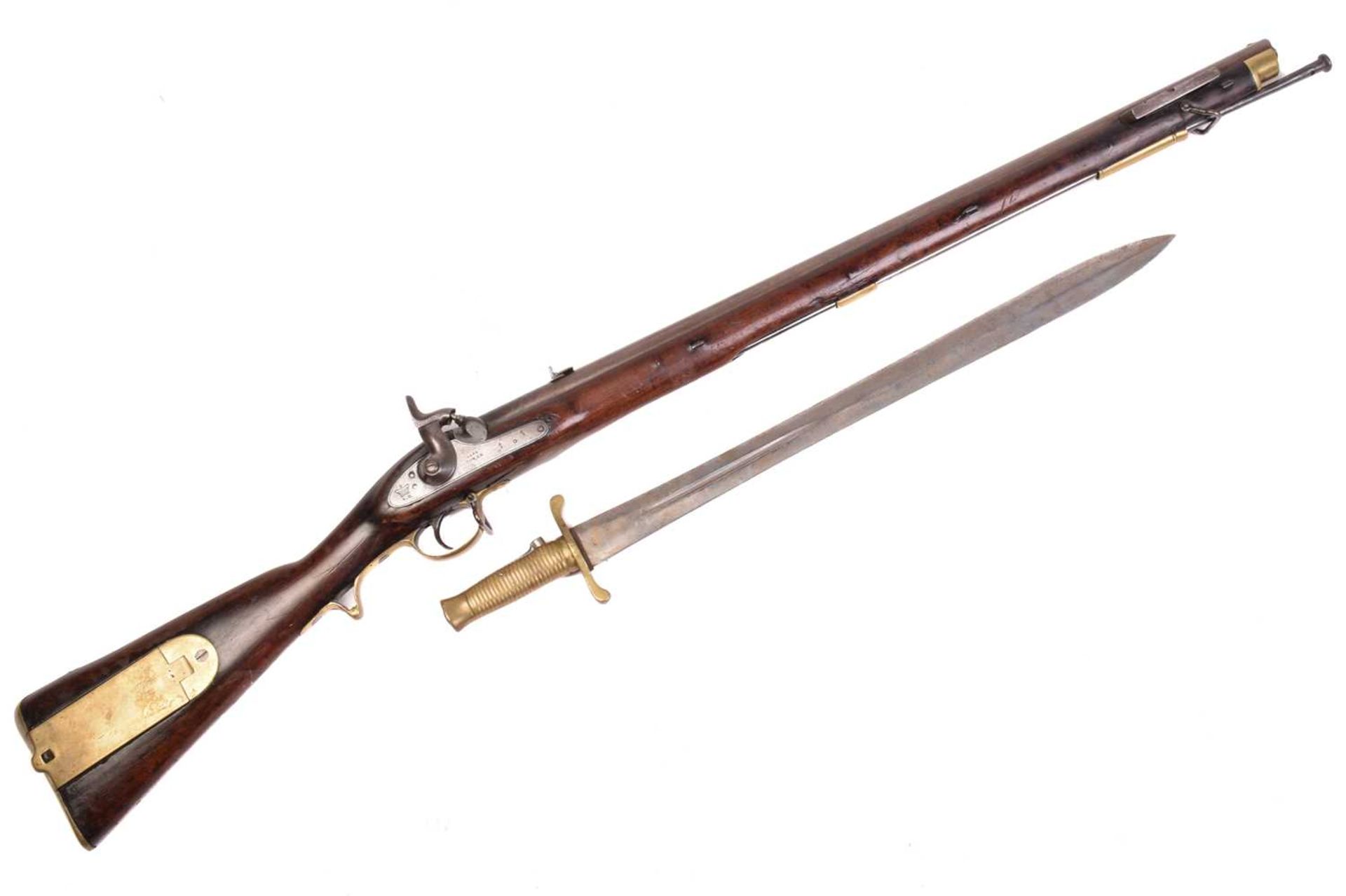 A Victorian 'Brunswick' military percussion rifle and sword bayonet, the lock dated 1864 and - Image 3 of 13