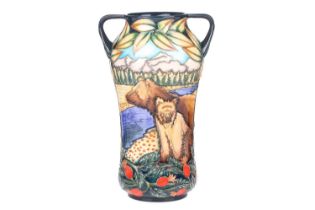 A Moorcroft Pottery 'Katmai' design twin-handled vase, decorated with tube-lined grizzly bears,