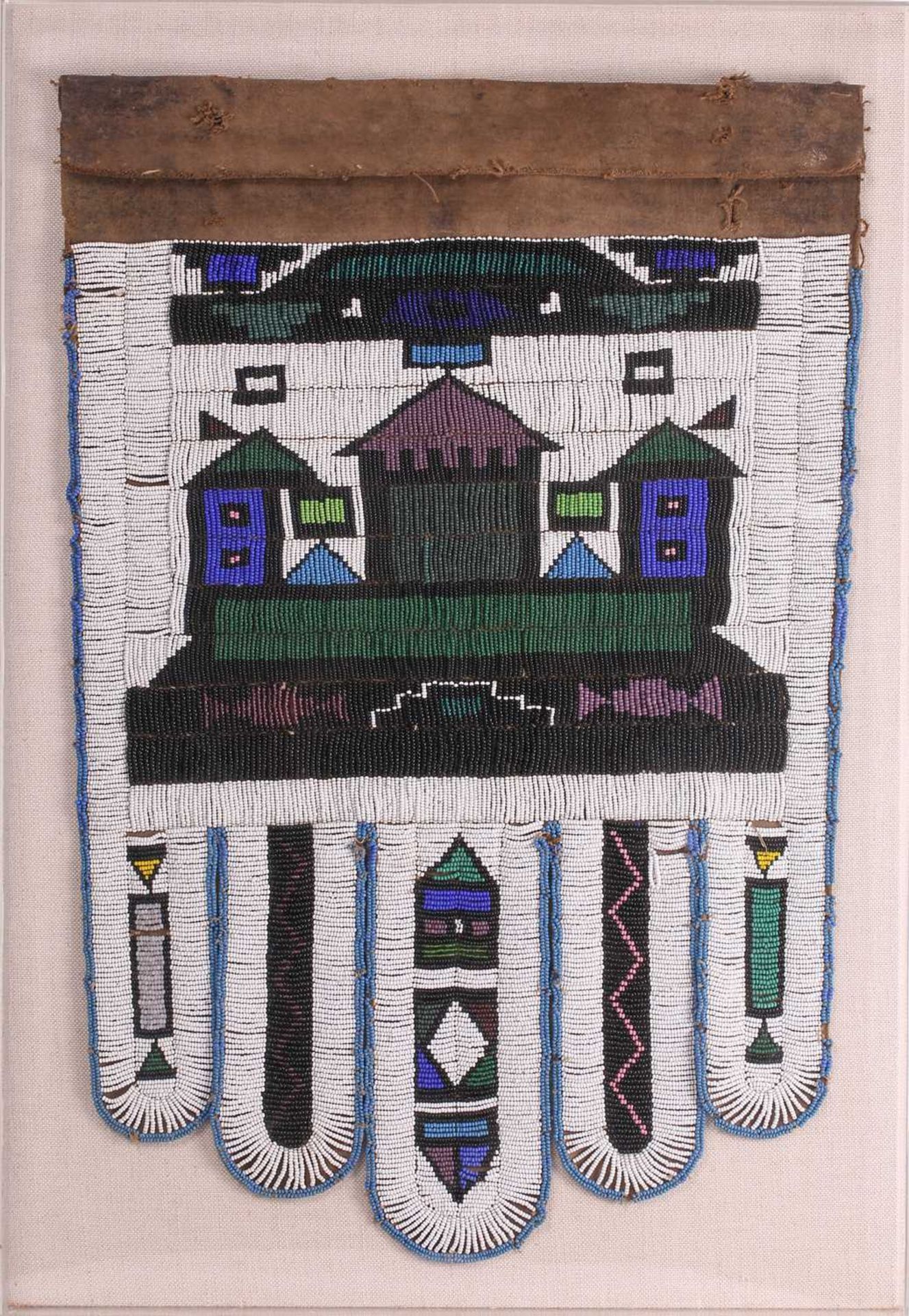 Three Ndebele tribal beadwork panels attached to a canvas and encased in a perspex-boxed frame, - Image 6 of 9