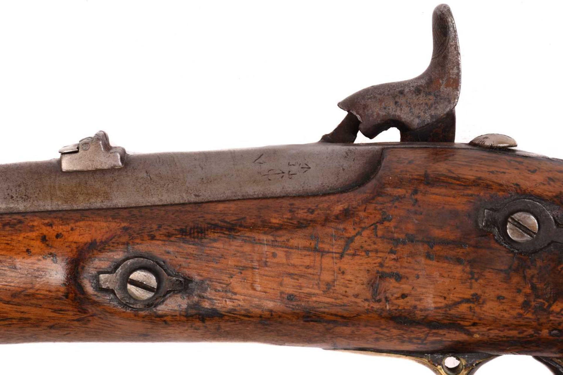 A Victorian Enfield 1856 Indian pattern percussion carbine, the lock dated1862 and bearing crown - Image 5 of 6