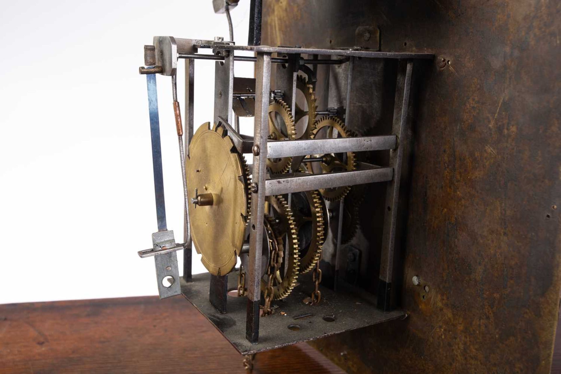 An 18th century 30-hour, Liege oak longcase clock, brass and steel dial, signed to the arch ' - Image 7 of 9