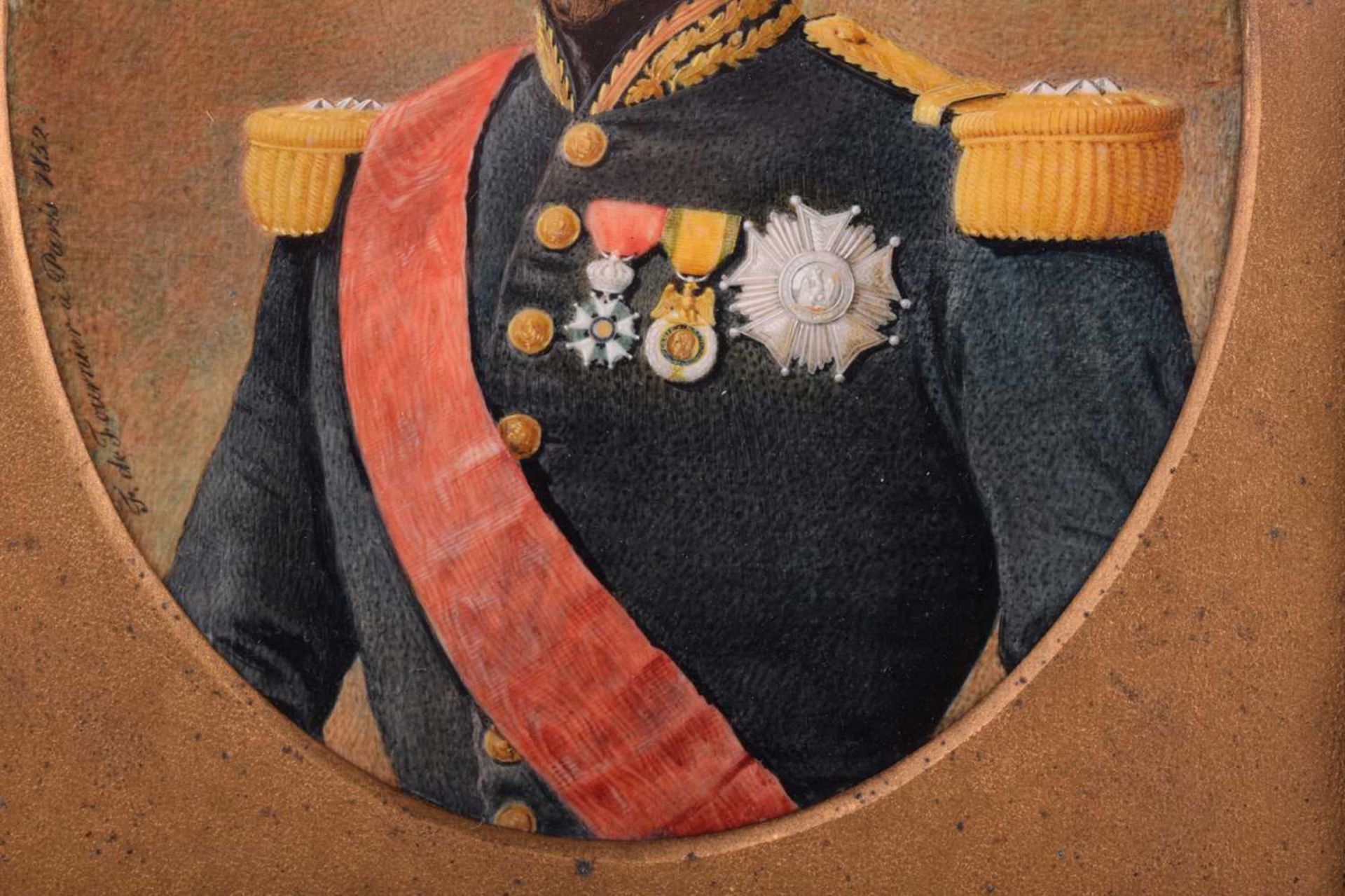 Jean Baptiste Fortuné Fournier (1798 - 1864) French, Portrait of Napoleon III in military uniform, - Image 4 of 6