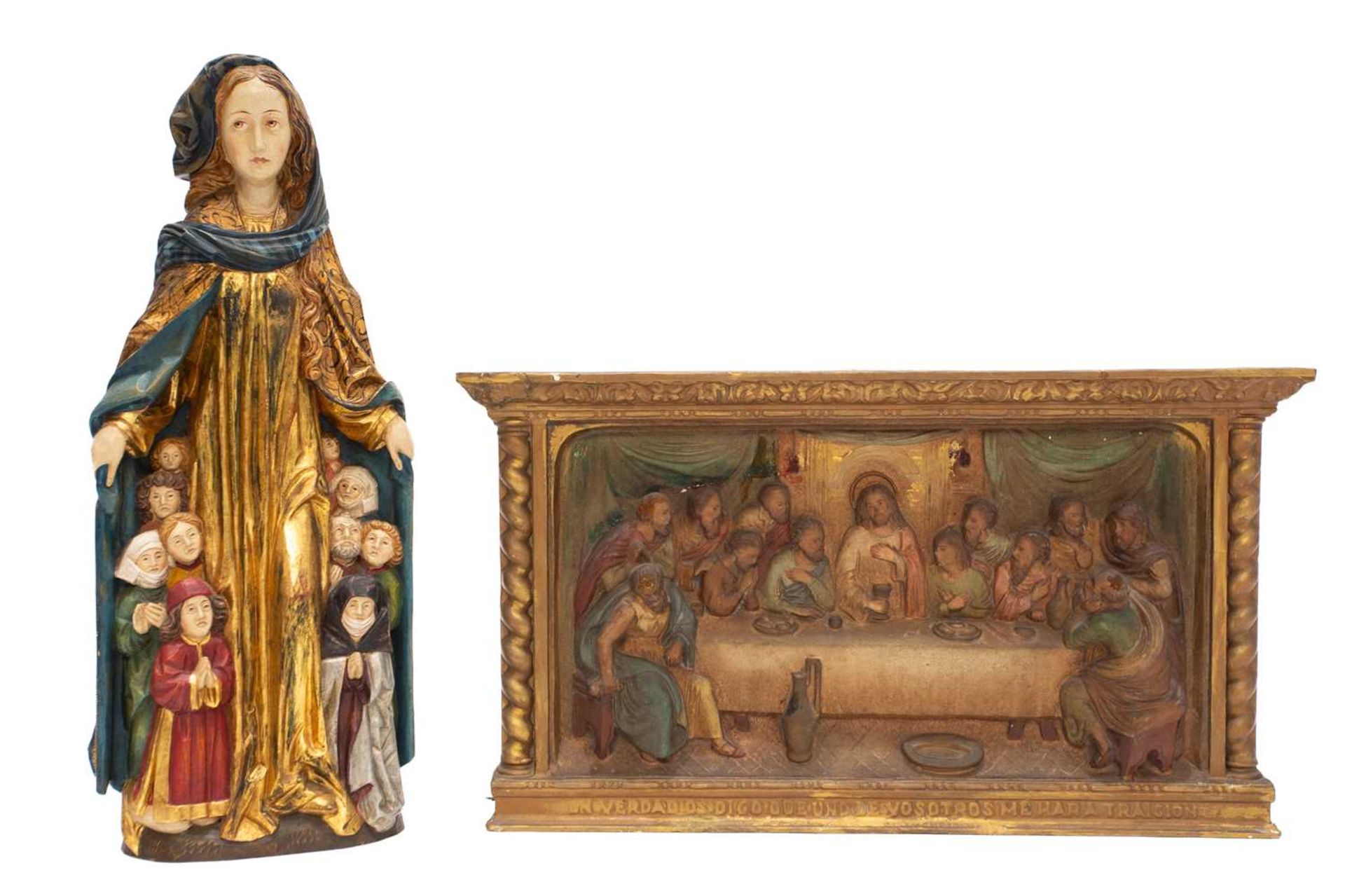 A contemporary carved painted and gilt gesso ecclesiastical devotional figure of "Madonna of